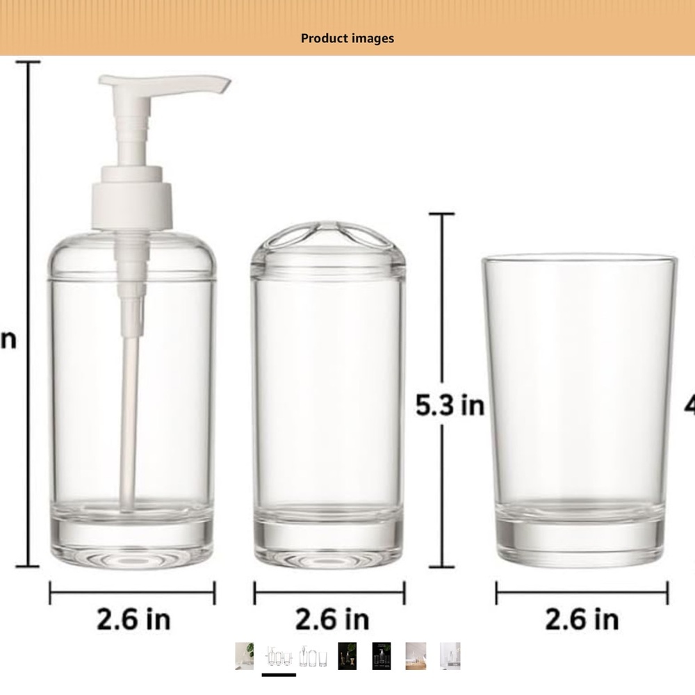 3 Piece Bathroom Accessories - Clear Acrylic Bathroom Set - Picture 3 of 8